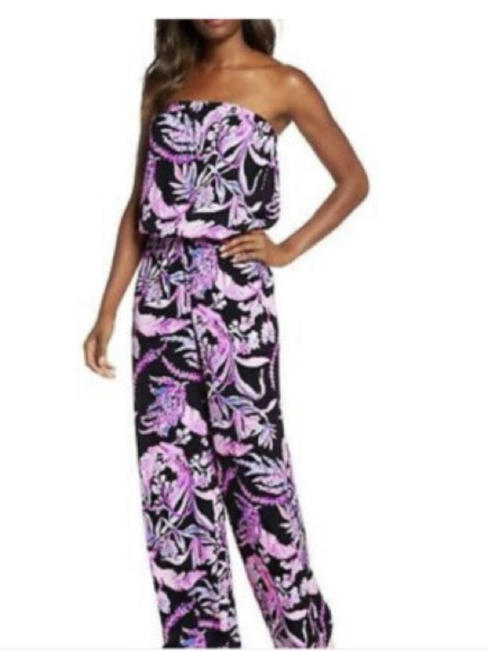 Lilly Pulitzer Black Pink onyx wild within M Floral Jumpsuit